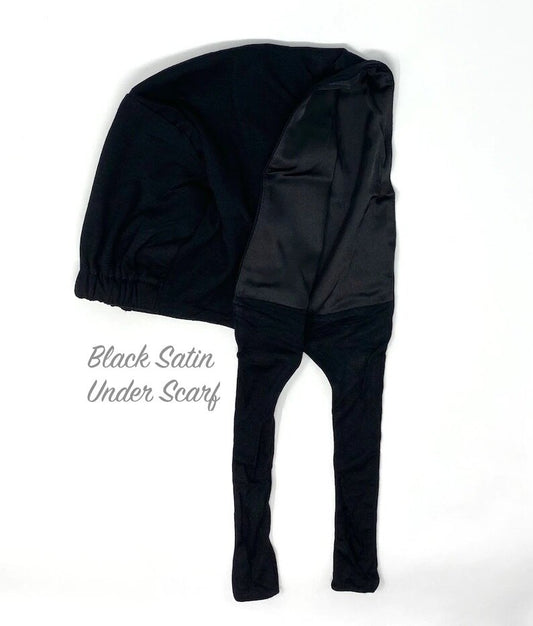 Premium Black Satin Under-Cap with Tie Back