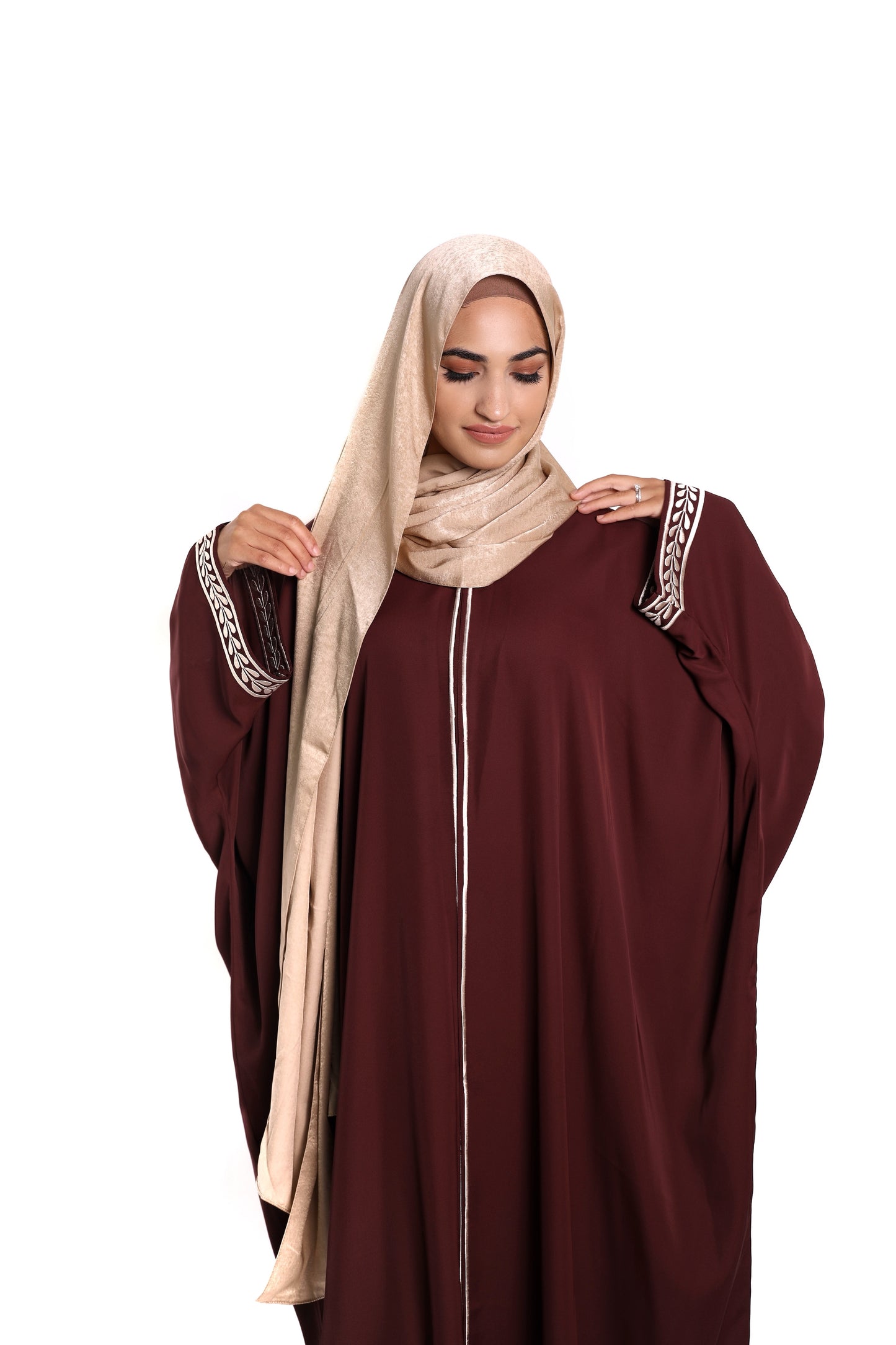 Maroon Abaya with Embroidery Detail