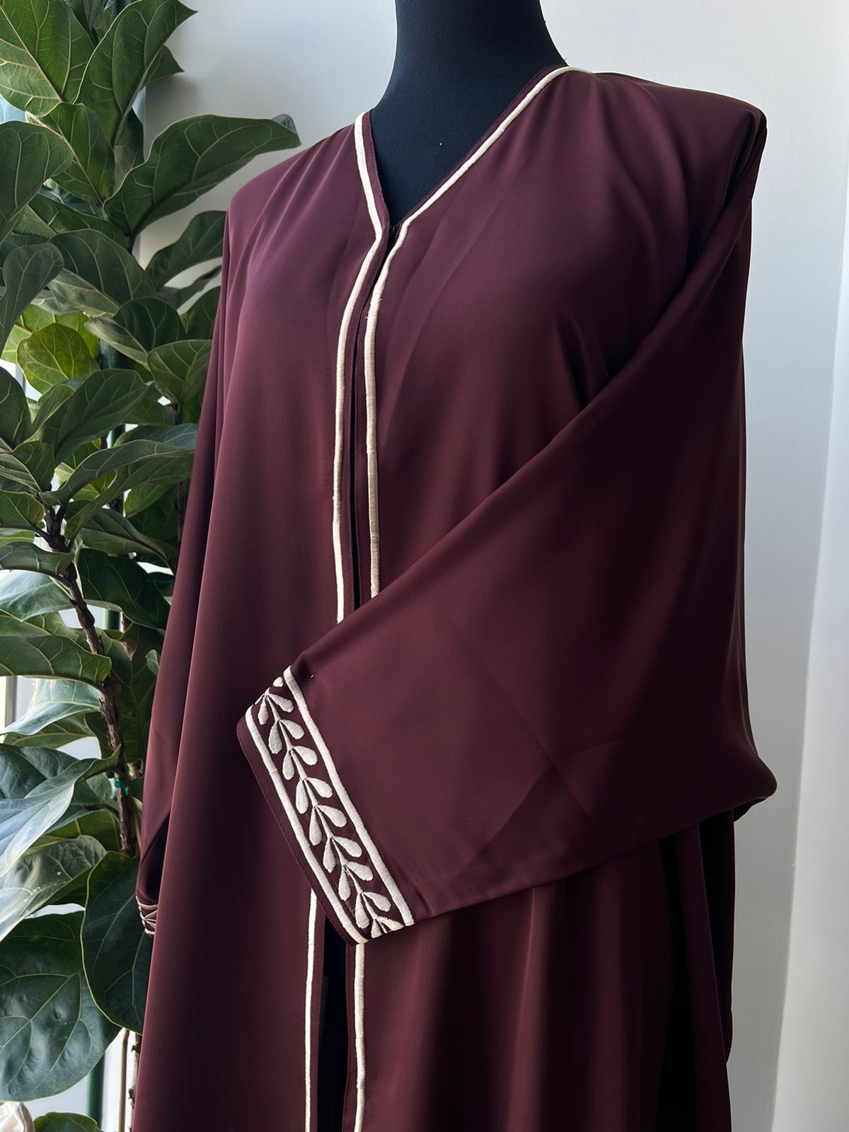 Maroon Abaya with Embroidery Detail