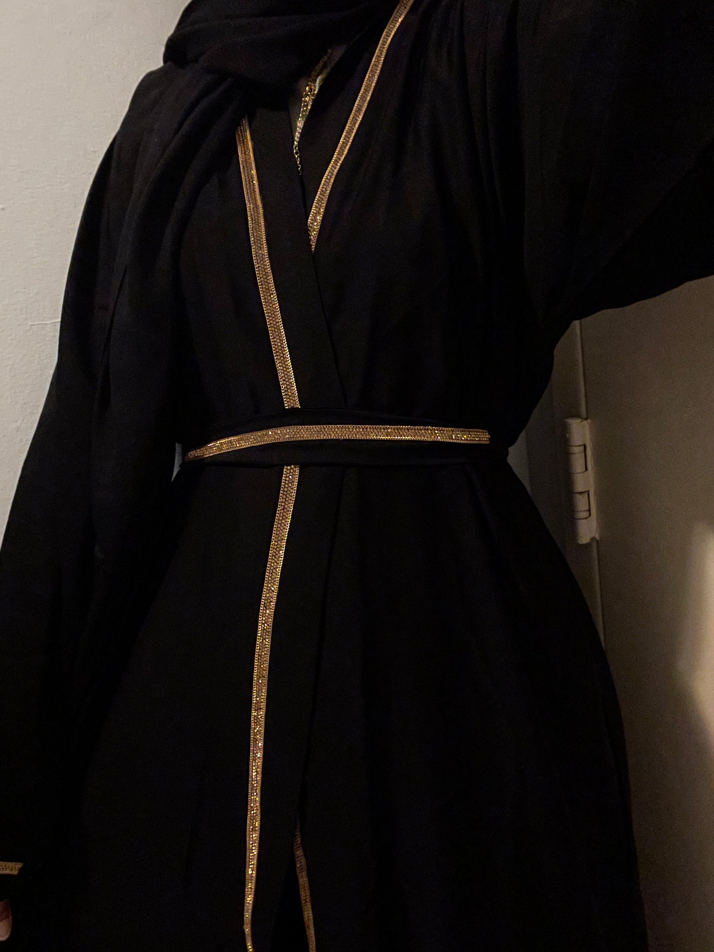 Classic black Abaya Gold Trim and Under Dress